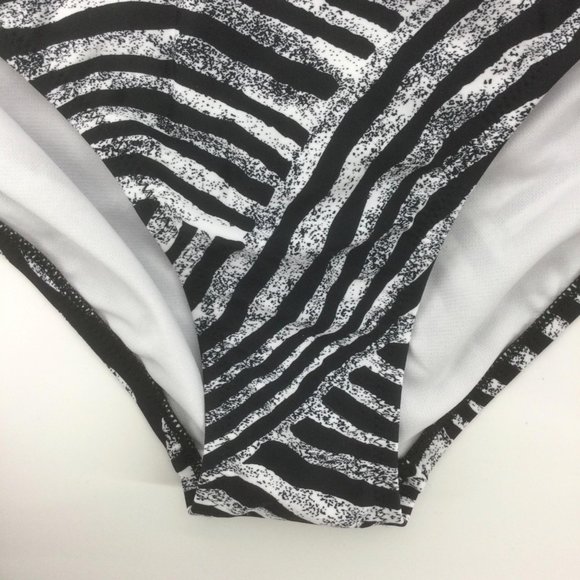 Raisins Curve Black Swimsuit Plus Size 14W One Piece White Zebra Print Side Tie - Picture 8 of 12
